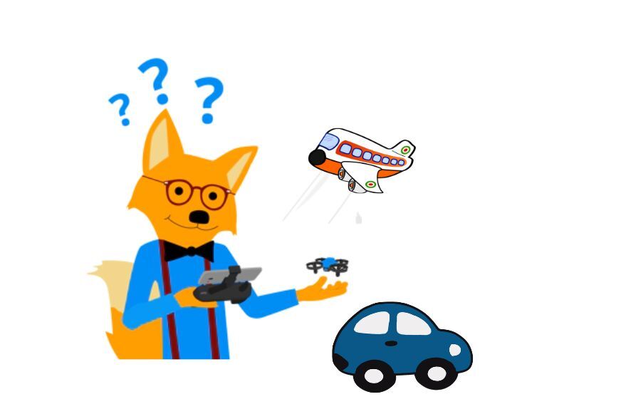 Drohnen für Kinder, Autos und Flugzeuge mit Fuchs